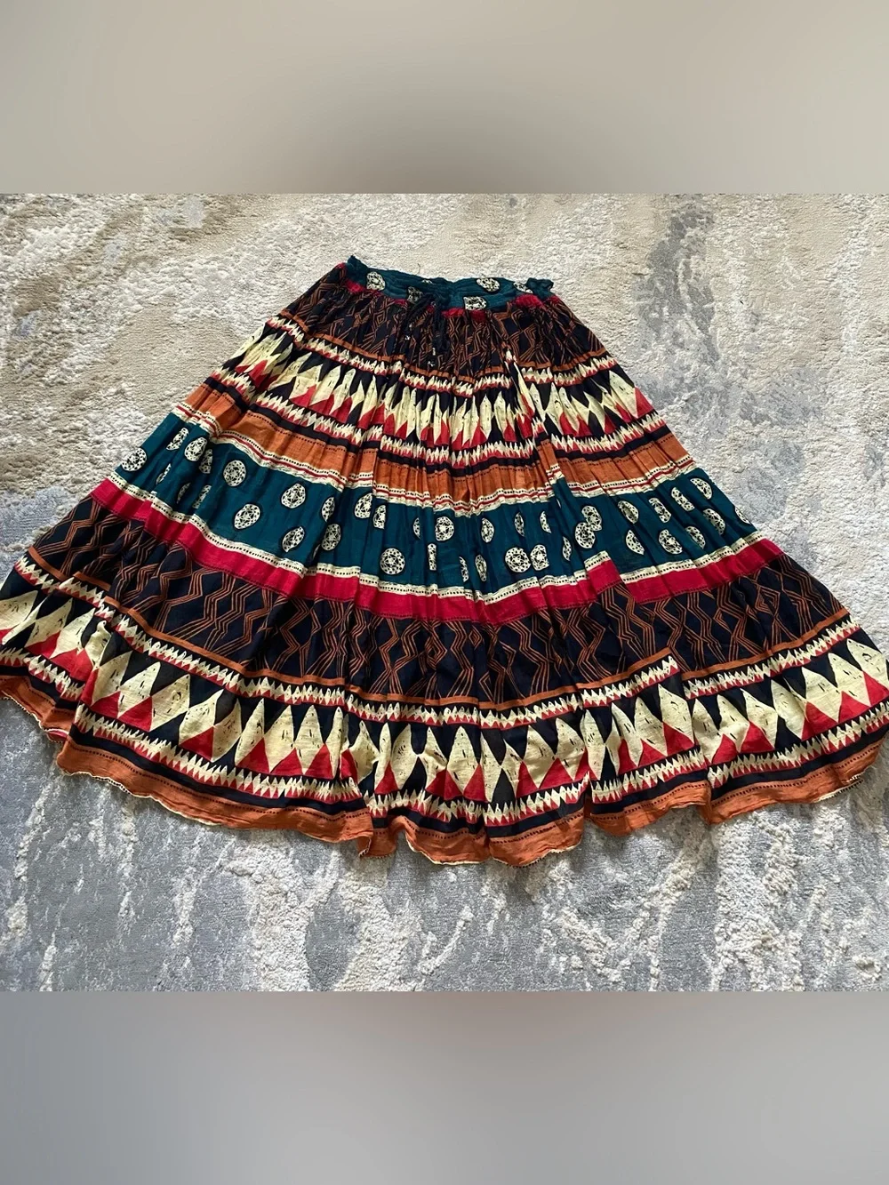 Vintage Short Circuit Made in India Cotton Maxi Skirt Aztec Boho Hippie L/XL